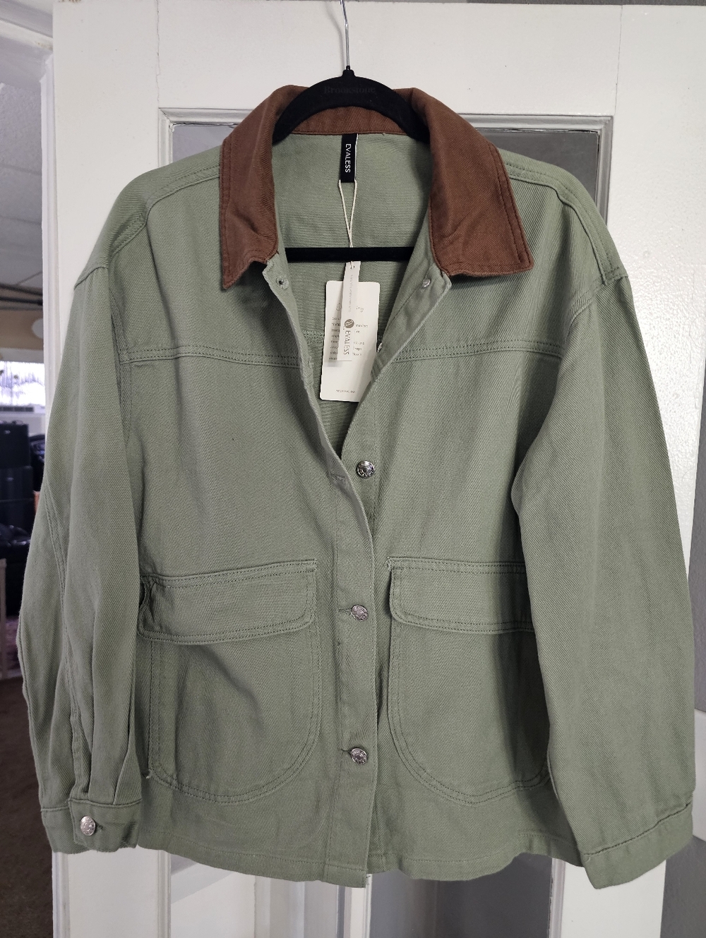 Barn Olive Green Utility Jacket with Brown Corduroy Collar! Size Med!